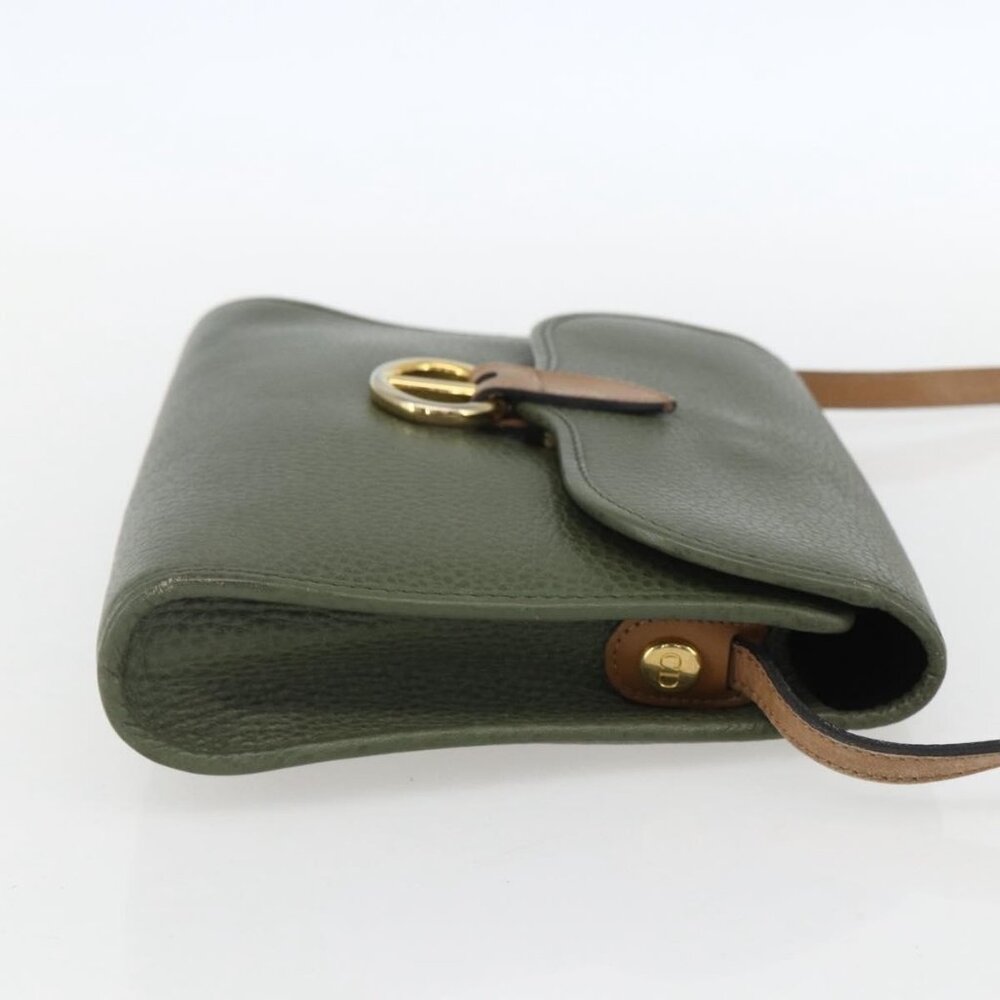 Authentic Christian Dior Shoulder Bag Leather Khaki Gold - Picture 10 of 16